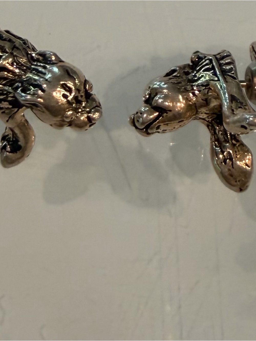 Vintage Earlusion 3D Pewter Harp Seal Earrings
